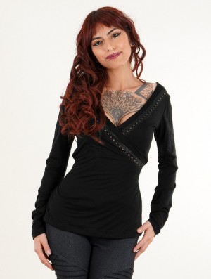 Toonzshop Irwaen Indie Long Sleeve Top Topjes Dames Zwart | LG0351768