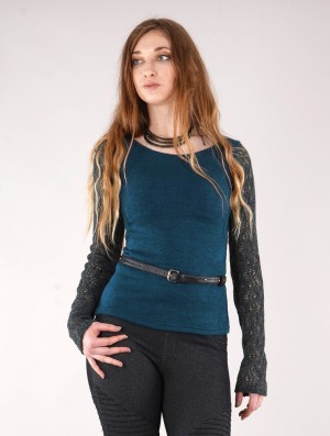 Toonzshop Oroshï Crochet Sleeve Sweater Trui Dames Blauw | PO3824519