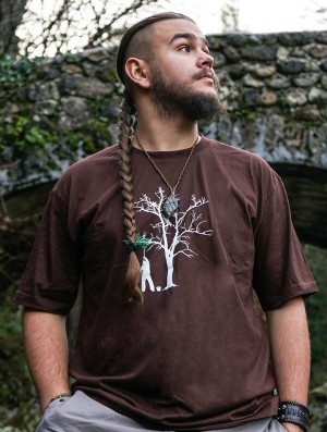 Toonzshop Painting Tree Printed Short Sleeve T-shirt T-Shirt Heren Bruin | VG2346810