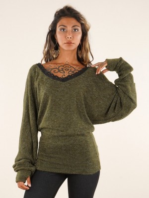 Toonzshop Physälis 2in1 Roll-up Sweater Trui Dames Groen | JR4651290