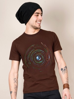 Toonzshop Planet Record Printed Short Sleeve T-shirt T-Shirt Heren Bruin | EF9210345
