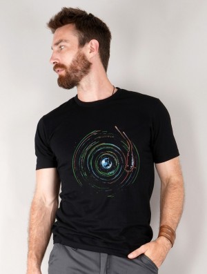 Toonzshop Planet Record Printed Short Sleeve T-shirt T-Shirt Heren Zwart | ZD7564028