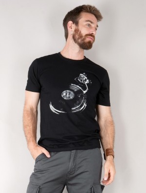 Toonzshop Play Record Printed Short Sleeve T-shirt T-Shirt Heren Zwart Wit | OW8753406
