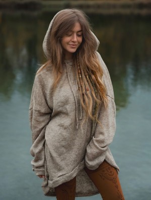 Toonzshop Rashmi Oversized Long Hooded Jumper Trui Dames Beige | KQ8194237